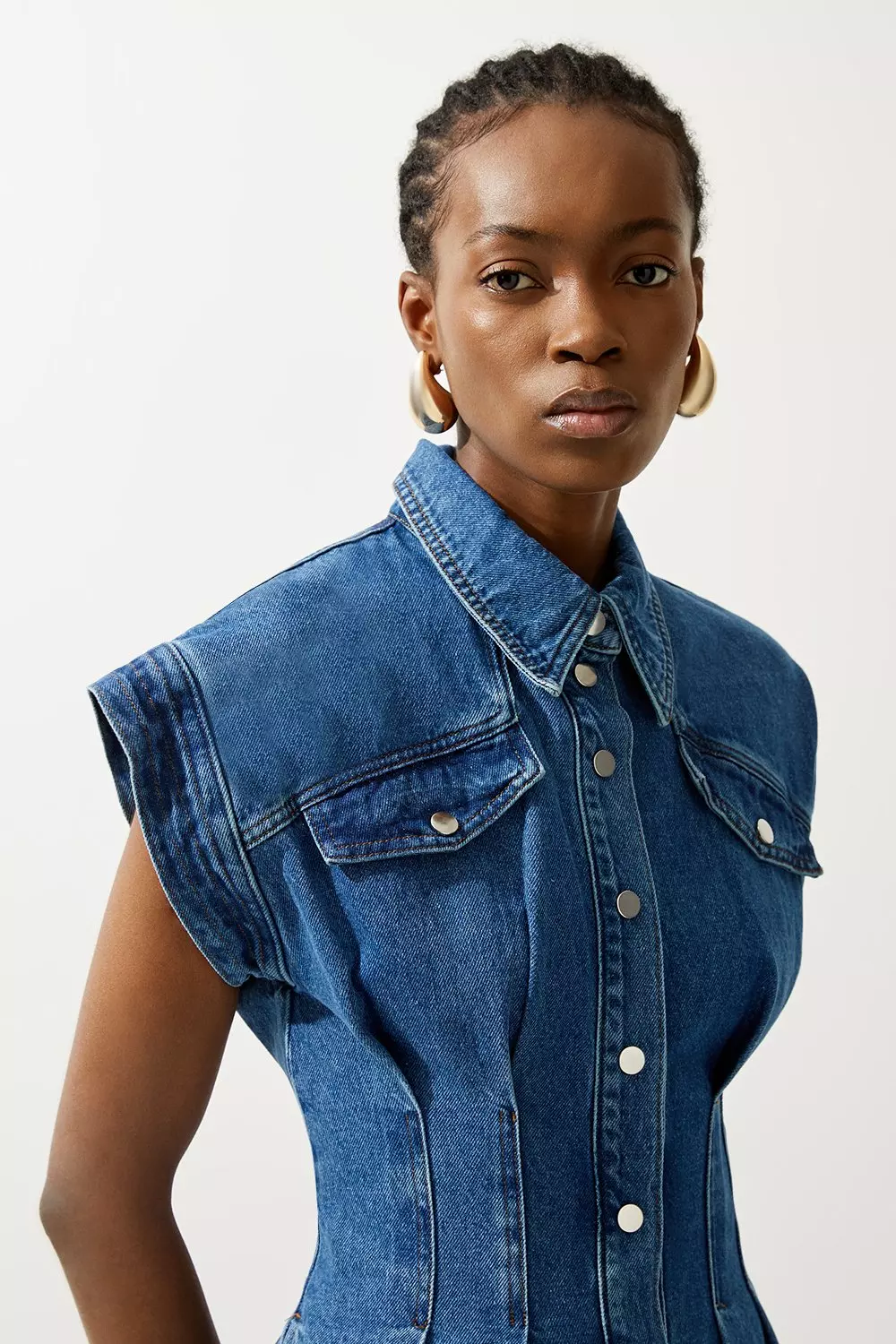 ★Karen Millen デニムボタンスルーシャツ 魅惑的マキシ★ Denim Button Through Darted Waist Maxi Shirt Dress | Karen